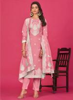 Pure Organza Pink Casual Wear Jacquard Work Straight Suit